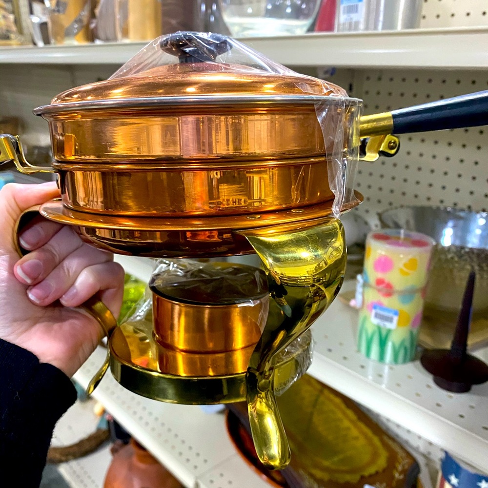 Copper chafing dish, double boiler.
